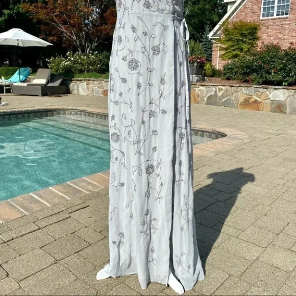 NWT Anthropologie BHLDN Plymouth Maxi Wrap Dress Fog Wedding Beaded Size 4 - Picture 7 of 14